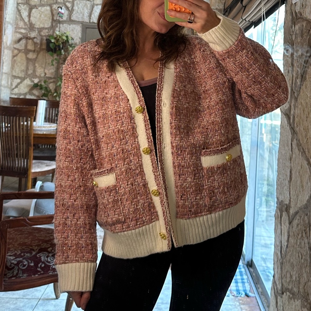 LIKE NEW Anthropologie Maeve tweed lurex coatigan size large - Picture 5 of 7